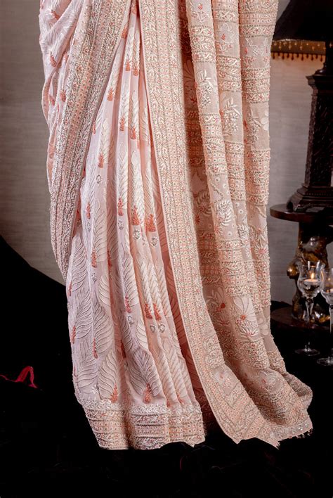 Peach Chikankari Saree with Sequins – Suhani Gurnani