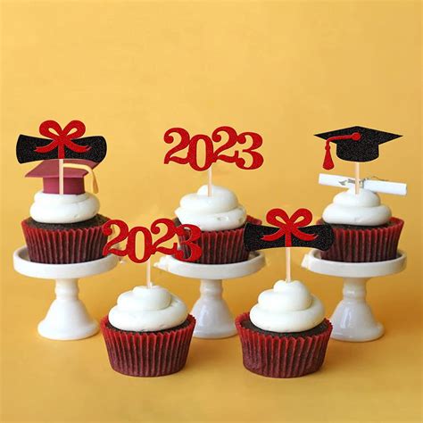 Buy 24 PCS 2023 Graduation Cupcake Toppers Glitter Class of 2023 ...