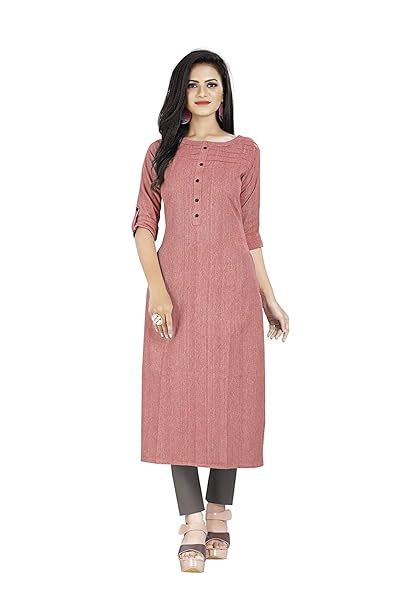 Kd Women's Cotton Straight Kurti (Khadi_Kurti_Pink_S) : Amazon.in: Fashion