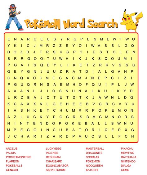 Pokemon Word Search Puzzles - 10 Free PDF Printables | Printablee