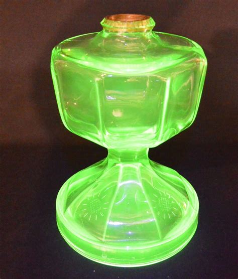 Vintage Green Uranium Glass GIANT Oil Lamp | #4559500021