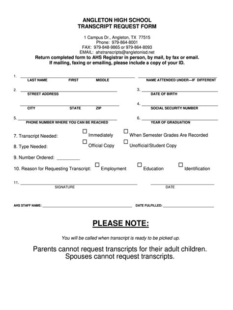 Angleton High School Transcript Request Form - Blank Fillable Template ...