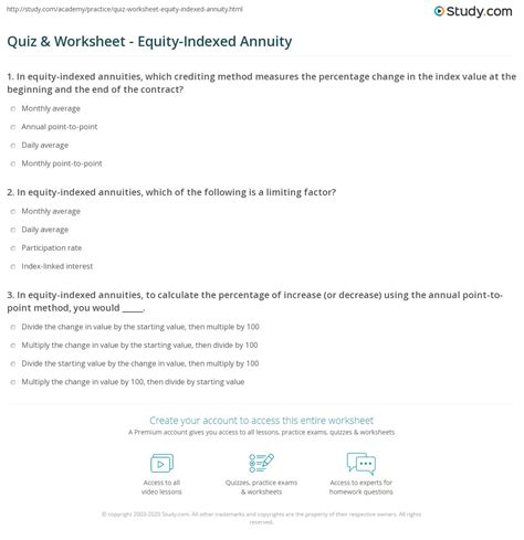 Quiz & Worksheet - Equity-Indexed Annuity | Study.com