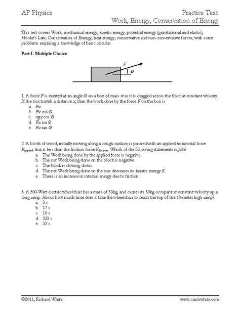 Practice test-4-work-energy - AP Physics Practice Test: Work, Energy ...