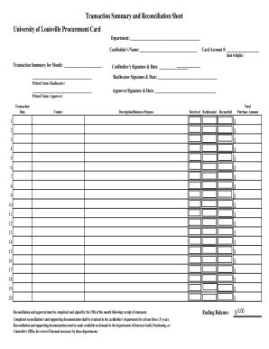 Fillable Online Transaction Summary & Reconciliation Sheet Fax Email ...
