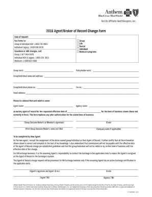 Fillable Online 2016 Agent/Broker of Record Change Form Fax Email Print ...