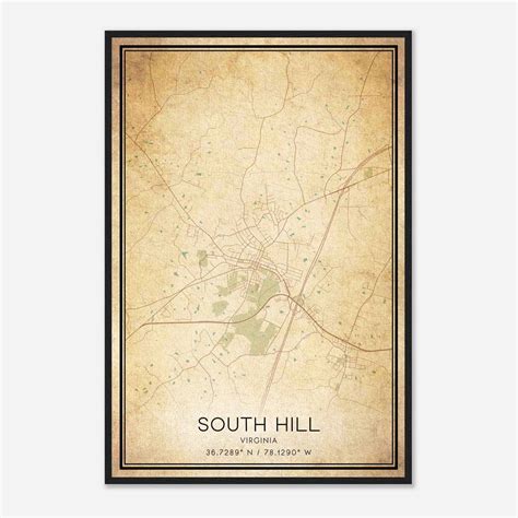Vintage South Hill Virginia Map Poster, South Hill VA City Road Wall Art Print - Custom Maps ...