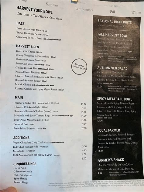 Carta del restaurante Naked Farmer, Tampa, Water St