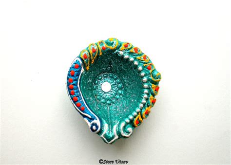 Buy Green Diya Terracotta Round Floral Medium Size, Tealight Candle ...