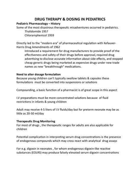 Dosage modifications in pediatrics - DRUG THERAPY & DOSING IN ...
