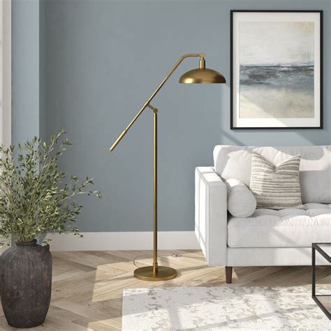 62" Brass Reading Floor Lamp With Brass Dome Shade | Modern brass floor ...
