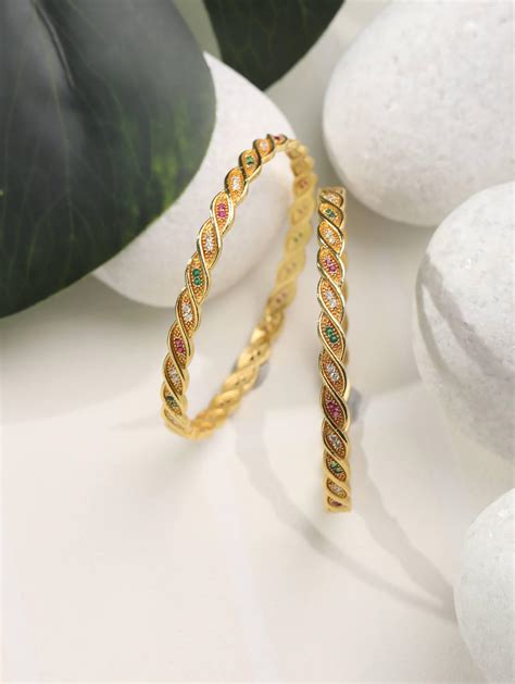 Multi-Color American Diamond Gold Plated Set of 2 Bangle Set – Priyaasi