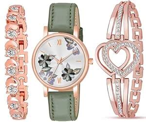 Buy FROZIL Analog Green Round Dial Leather Belt Watch and Bracelet ...