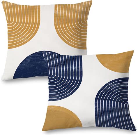 Amazon.com: Supwhd Navy Blue and Mustard Pillow Covers 18x18 Set of 2 ...