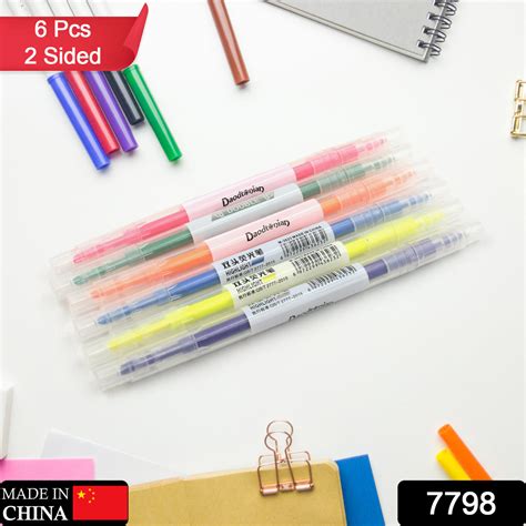 Dual-Headed Highlighter 6 Colors Double head Highlighter Pen, Perfect ...