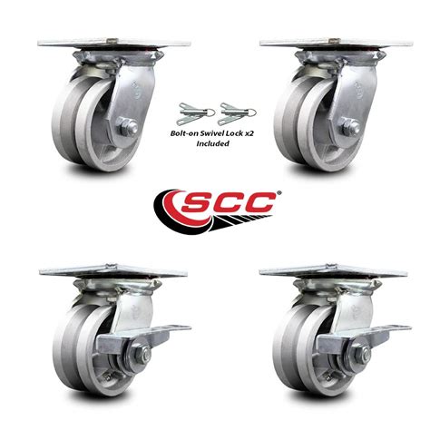 Buy Heavy Duty Large Top Plate V Groove Semi Steel Swivel Caster Set of ...
