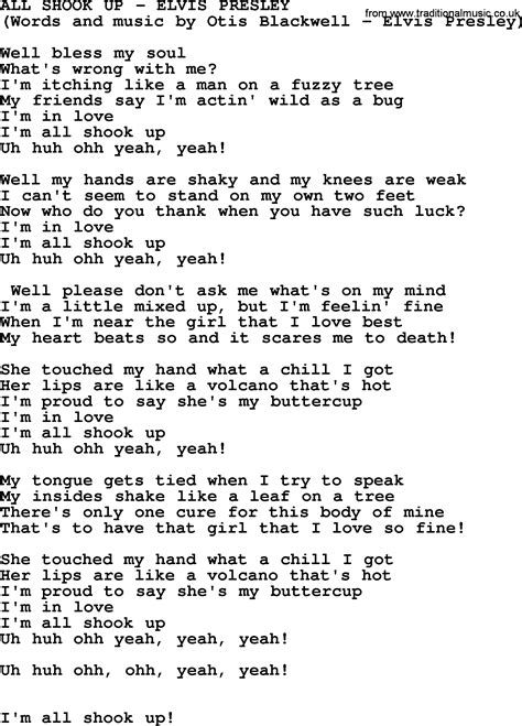 All Shook Up by Elvis Presley - lyrics