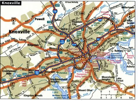 Knoxville city road map for truck drivers toll and free highways map - usa
