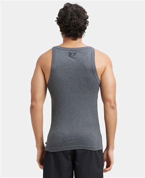 Buy Super Combed Cotton Rib Square Neck Gym Vest - Charcoal Melange ...