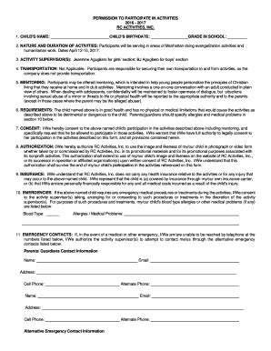 Fillable Online PERMISSION TO PARTICIPATE IN ACTIVITIES Fax Email Print ...