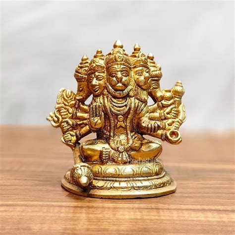 Brass Sitting Panchmukhi Hanuman Idol - 4" Height – Budhshiv.com