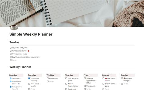 Image result for Notion Weekly Planner Template