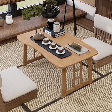 Foldable Bamboo Low Table, Portable Collapsible Floor Coffee Table for ...