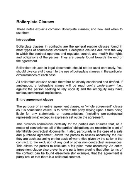 Boilerplate Clauses - Introduction Boilerplate clauses in contracts are ...