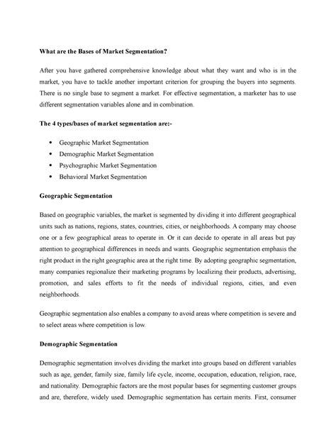 Unit 3 - MERGER - What are the Bases of Market Segmentation? After you ...