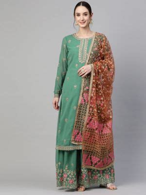 Buy Readiprint Straight Style Green Color Kurti with Bottom and Dupatta ...
