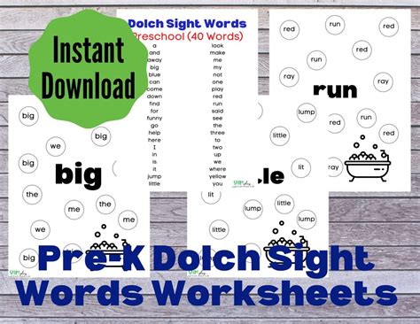Dolch Sight Words PreK Printable Activity Sheets | Buy Dolch Sight ...