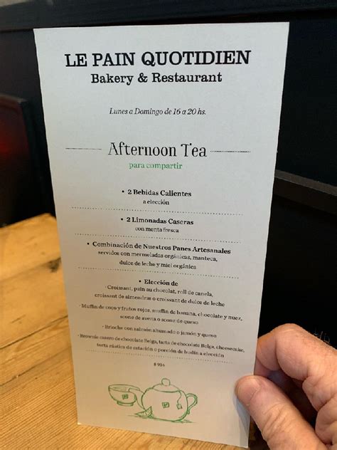 Menu at Le Pain Quotidien cafeteria, Olivos, Av. del Libertador 2417