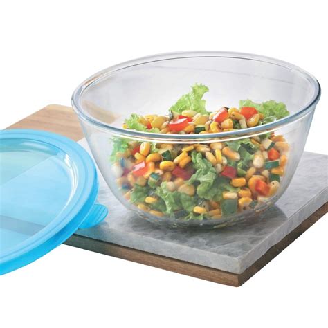 Buy Borosil Glass Mixing & Serving Bowl With Blue Lid, Oven & Microwave ...