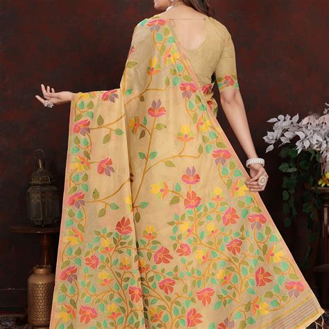 Karvaah Beige Cotton Jamdani Saree – Gajarai