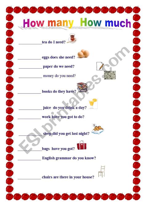 How Many How Much Worksheet 的图像结果