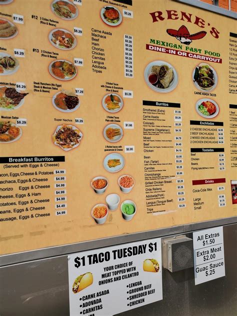 Menu at Rene's Mexican food restaurant, Wichita