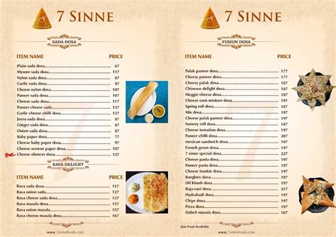 Menu at 7Sinne - Fusion Dosa, Vadodara