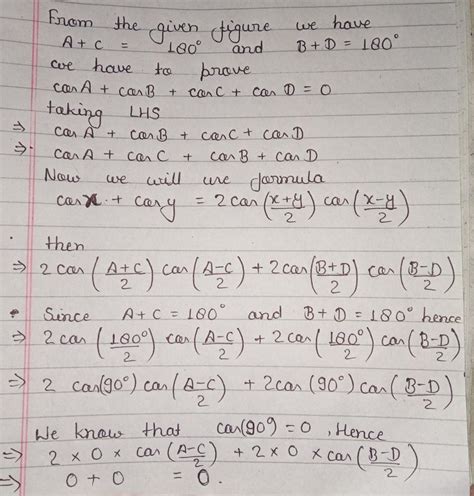 From the given figure, prove that CosA + CosB + CosC + CosD = 0 ...