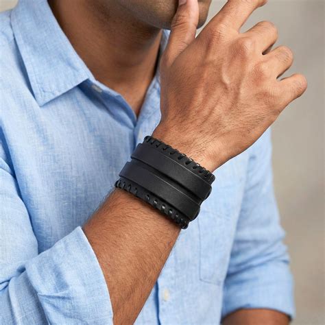 Buy Now Premium Leather Bracelet - BLACK VORTEX - 50.5mm Black Genuine ...