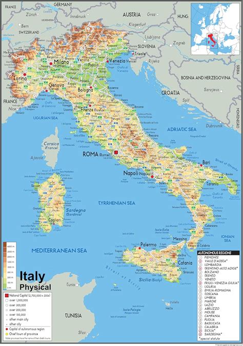 Italy Physical Poster Map - 16.5 x 23.3 inches - Paper Laminated ...