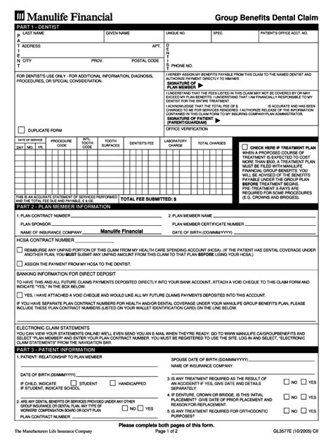 Fillable Online standard dental claim form part 1 dentist total fee ...