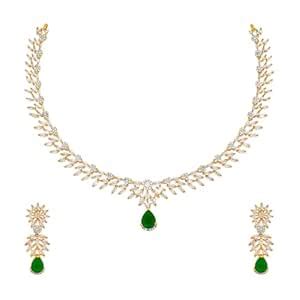 Buy KUSHAL'S Fashion Jewellery Green Rodium-Gold Polished Copper Zircon ...