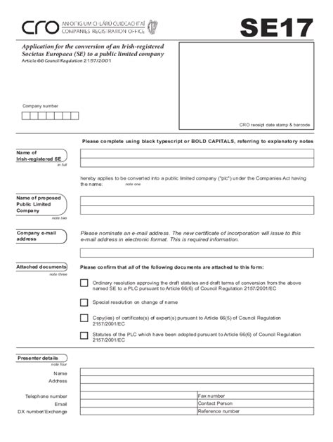 Fillable Online SE17 - Conversion of Societas Europaea to PLC. Form for ...