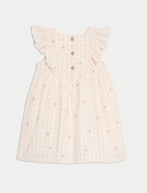 Buy Pure Cotton Peach Gingham Dress (0 Mths-6 Yrs) at Marks & Spencer