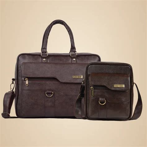 veneer Premium Brown Vegan Leather Laptop Messenger Set – 2-Piece ...
