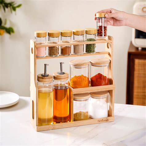 Buy Spice Containers & Oil Dispenser With Kitchen Organiser Rack | Set ...