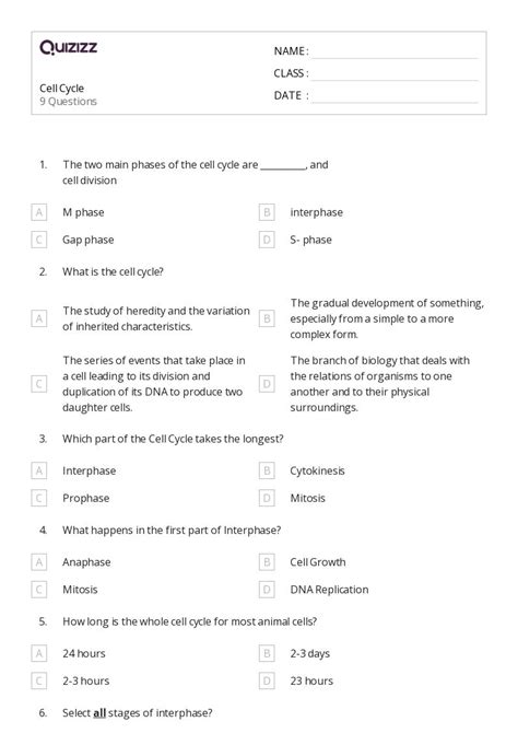 50+ the cell cycle and mitosis worksheets for 12th Class on Quizizz ...