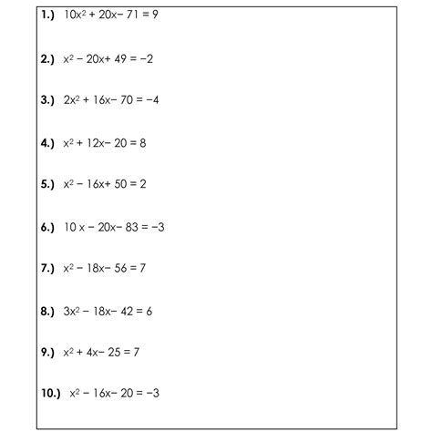 Solve Quadratic Equations by Competing the Square Worksheets