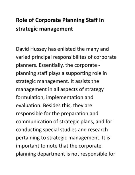 Role of Corporate staff in strategic management - Role of Corporate ...