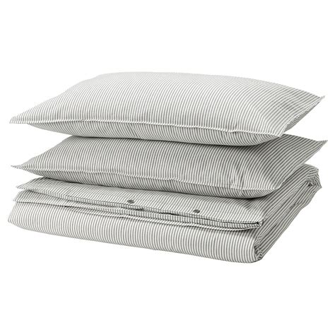 SOLFIBBLA duvet cover and 2 pillowcases, grey white/stripe, 240x220 ...